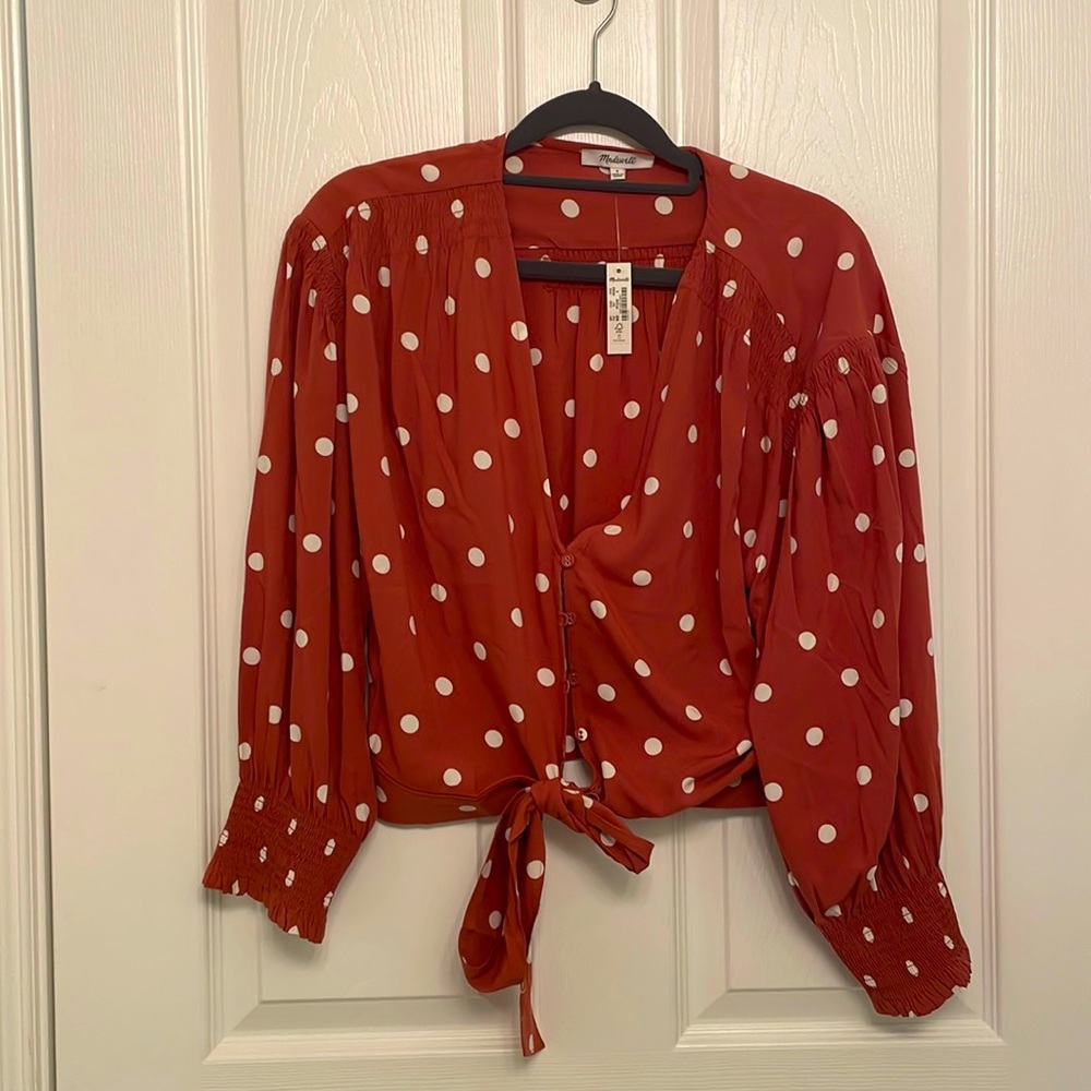 Madewell Tie Front Top in Dot